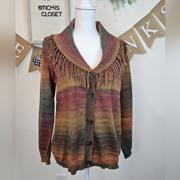 Seventh Avenue Sweaters - Vintage Seventh Avenue Button Cardigan Orange Fall Piece Size Large Frin…